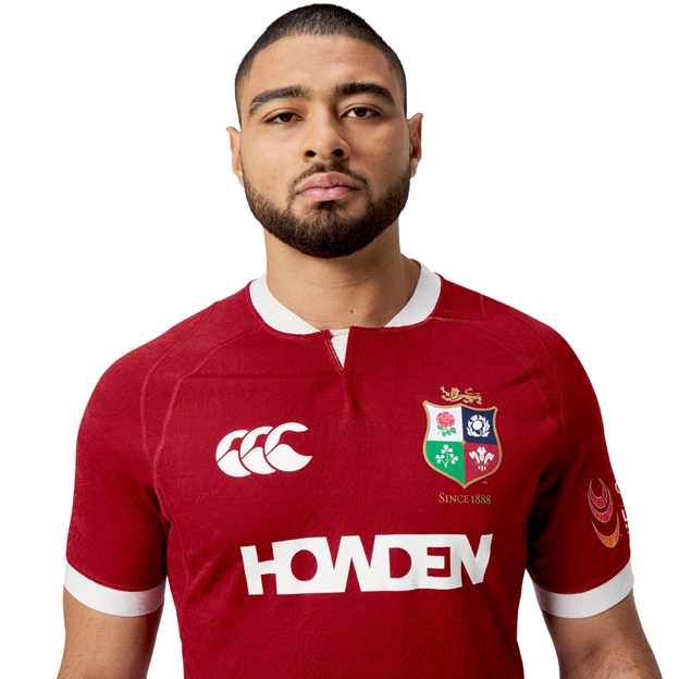 British and Irish Lions Mens Players Rugby Shirt Red - Model Close-up Front
