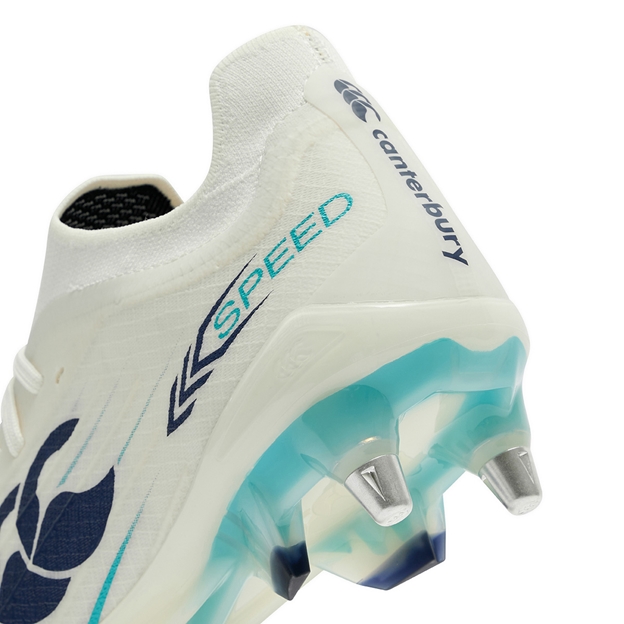 Canterbury Adults Speed Falcon 2.0 Elite Soft Ground Rugby Boots White - Heel Close-up