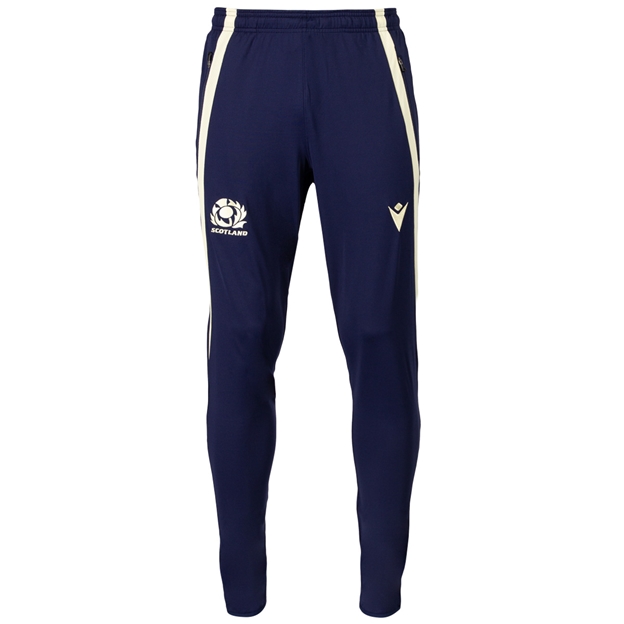 Scotland Mens Training Fitted Track Pants 26:27 Navy and Sand - Front View