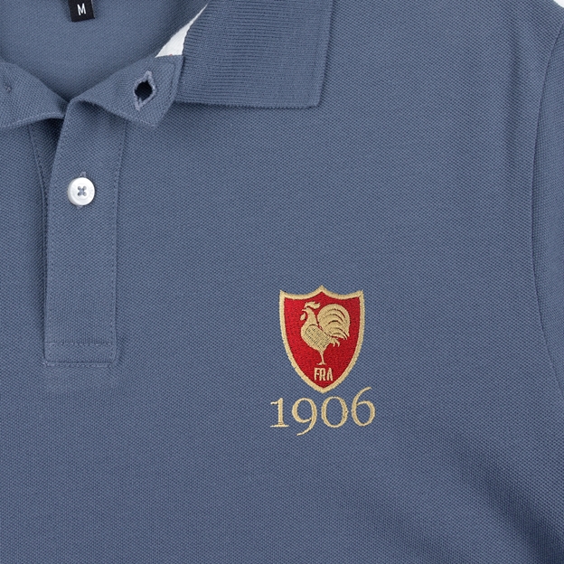 France 1906 Adults Classic Cotton Polo Shirt Royal Blue - Badge Close-up