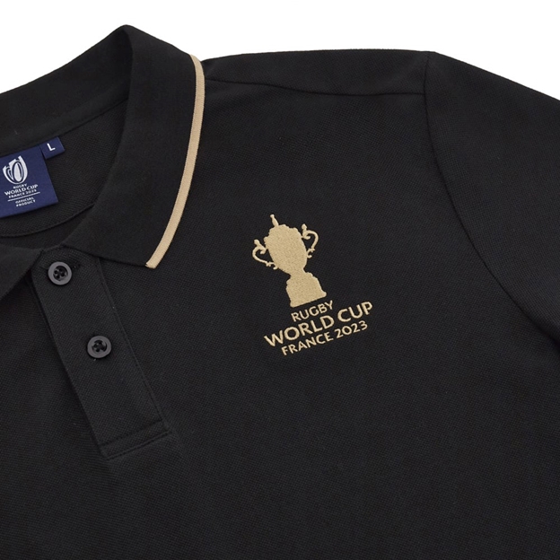 Rugby World Cup 2023 Macron Mens Webb Ellis Polo Shirt Black - Webb Ellis Logo Embroidery