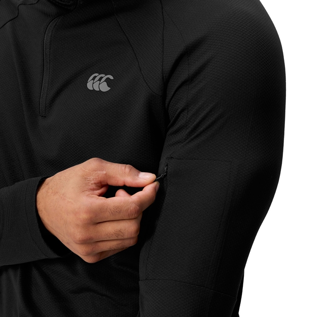 Canterbury Mens Tempo Quarter Zip Training Top Black - Model Sleeve Close-up