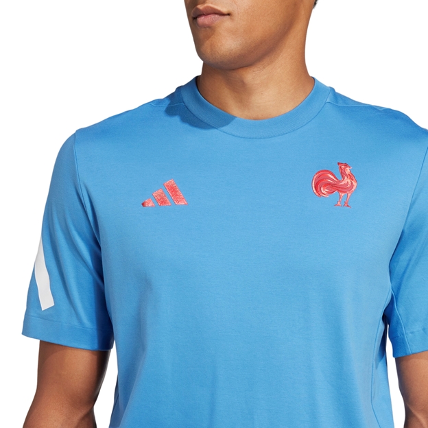 France adidas Mens Travel T-Shirt - Focus Blue 2024 - Model Chest