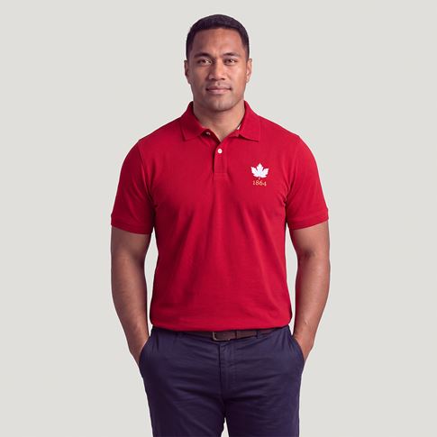 Canada 1864 Adults Classic Cotton Polo Shirt Red - Model Front View
