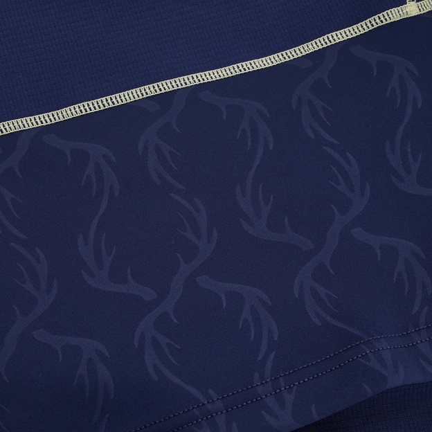 Scotland Mens Bodyfit Home Rugby Shirt 26/27 Navy and Sand - Hem Stag Pattern