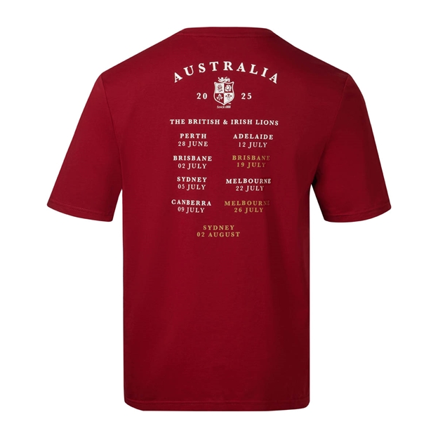 British & Irish Lions Mens Tour'25 T-Shirt Red - Back