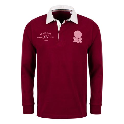 England Grand Slam 2026 Adults Heavyweight Rugby shirt Burgundy - Front View