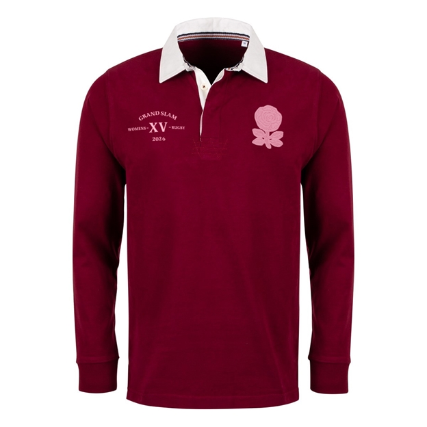 England Grand Slam 2026 Adults Heavyweight Rugby shirt Burgundy - Front View
