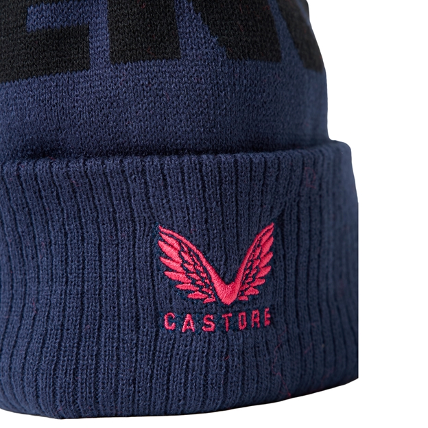 England Adults Bobble Beanie 26/27 Rhodonite - Castore Logo Close-up