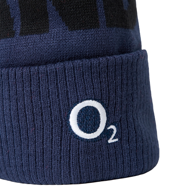 England Adults Bobble Beanie 26/27 Rhodonite - O2 Logo Close-up