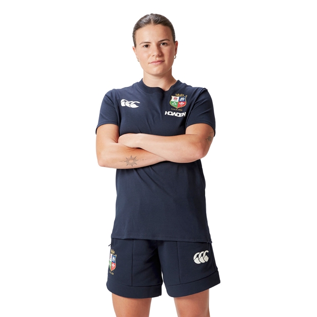 British and Irish Lions Womens Cotton T-Shirt Navy - Model Front