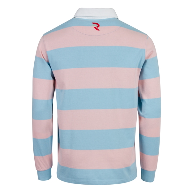 Rugby 1823 Mens Striped Rugby Shirt Long Sleeve Sky Blue and Pink - Back