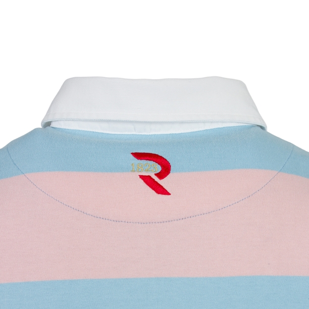Rugby 1823 Mens Striped Rugby Shirt Long Sleeve Sky Blue and Pink - Collar Back