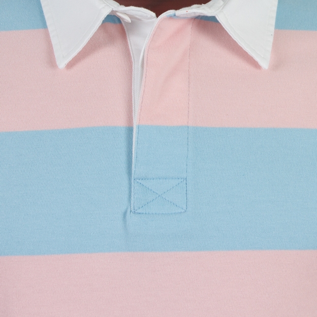 Rugby 1823 Mens Striped Rugby Shirt Long Sleeve Sky Blue and Pink - Front