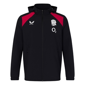 England Adults Performance Shower Jacket - Packable Hood 26/27 Castore Black - Front View