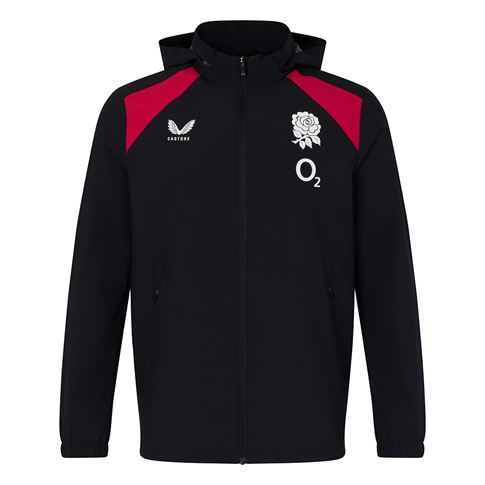 England Adults Performance Shower Jacket - Packable Hood 26/27 Castore Black - Front View