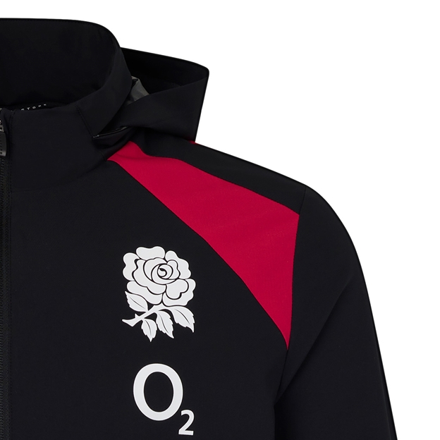 England Adults Performance Shower Jacket - Packable Hood 26/27 Castore Black - RFU Rose Close-up