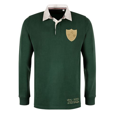 Ireland 150 Years Heavyweight Rugby Shirt Bottle Green - Front Ireland 150 Years Heavyweight Rugby Shirt Bottle Green - Front