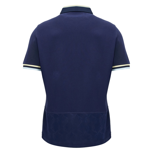 Scotland Mens Home Classic Cotton Rugby Shirt 26/27 Short Sleeve Navy and Sand - Back View