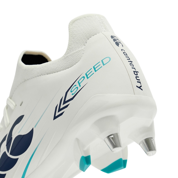 Canterbury Adults Speed Falcon 2.0 Pro Soft Ground Rugby Boots White - Heel Close-up