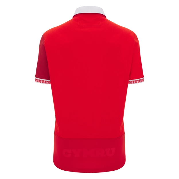 Wales Mens Home Cotton Rugby Shirt 25/26 Short Sleeve Red - Back