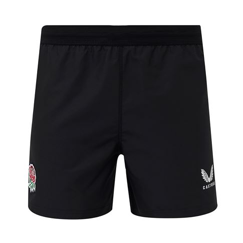 England Mens Away Rugby Shorts 25/26 Black - Front England Mens Away Rugby Shorts 25/26 Black - Front