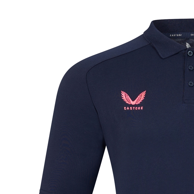 Harlequins Mens Off Pitch Polo 26/27 Navy - Castore Logo Close-up