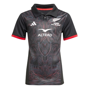 Maori All Blacks Kids Home Rugby Shirt Short Sleeve Black 25/26 - Front View