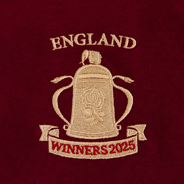 England Mens Cup Winners 2025 Heavyweight Rugby Shirt Burgundy - Calcutta Cup Embroidery