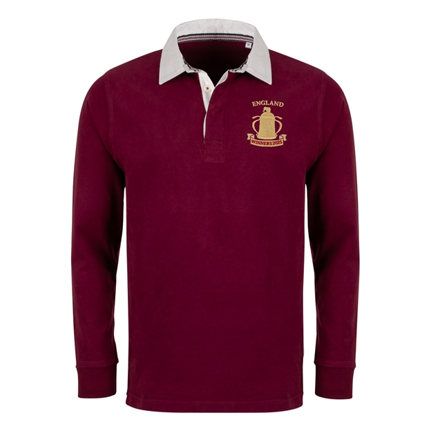 England Mens Cup Winners 2025 Heavyweight Rugby Shirt Burgundy - Front