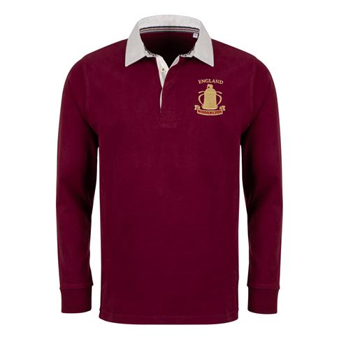 England Mens Cup Winners 2025 Heavyweight Rugby Shirt Burgundy - Front England Mens Cup Winners 2025 Heavyweight Rugby Shirt Burgundy - Front