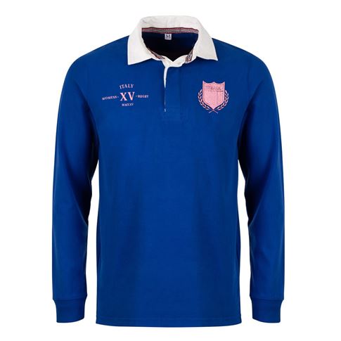 Womens World Cup Italy Adults Classic Heavyweight Rugby Shirt Royal - Front Womens World Cup Italy Adults Classic Heavyweight Rugby Shirt Royal - Front