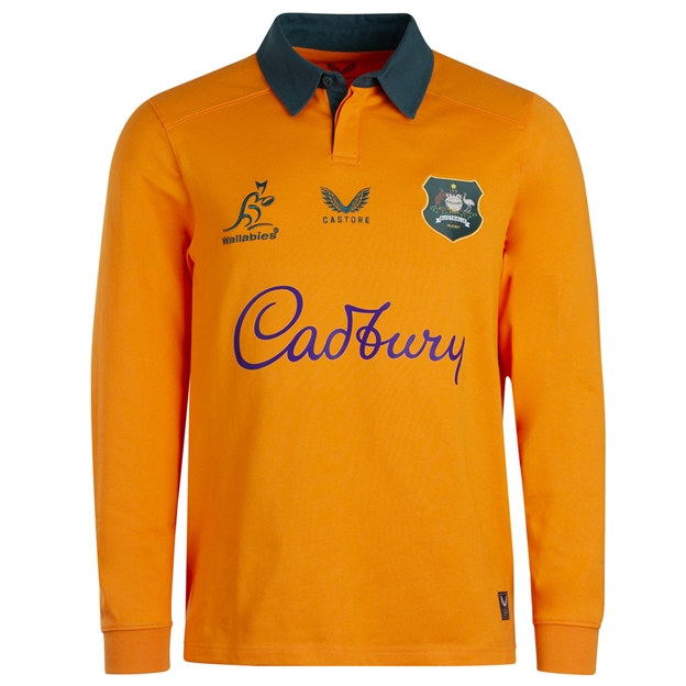 Australia Mens Home Classic Rugby Shirt 2026 Long Sleeve Gold - Front View