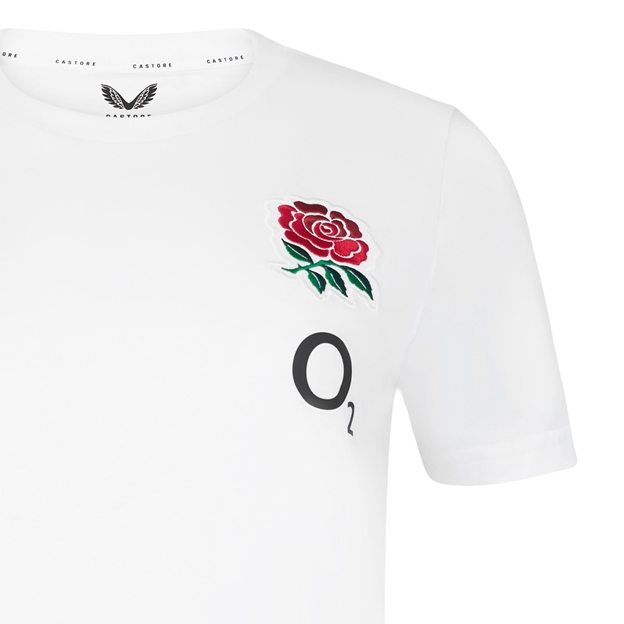 England Mens Off Pitch T-Shirt 26/27 Brilliant White - RFU Rose