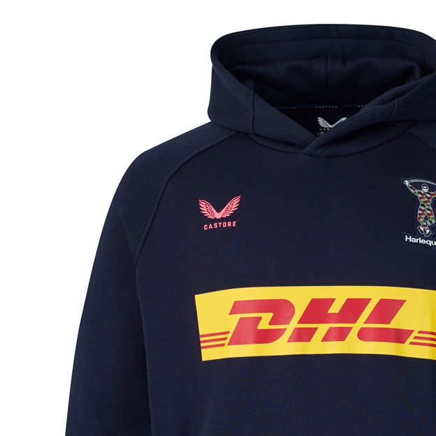 Harlequins Mens Off Pitch Hoodie 26/27 Navy - Castore Logo Close-up
