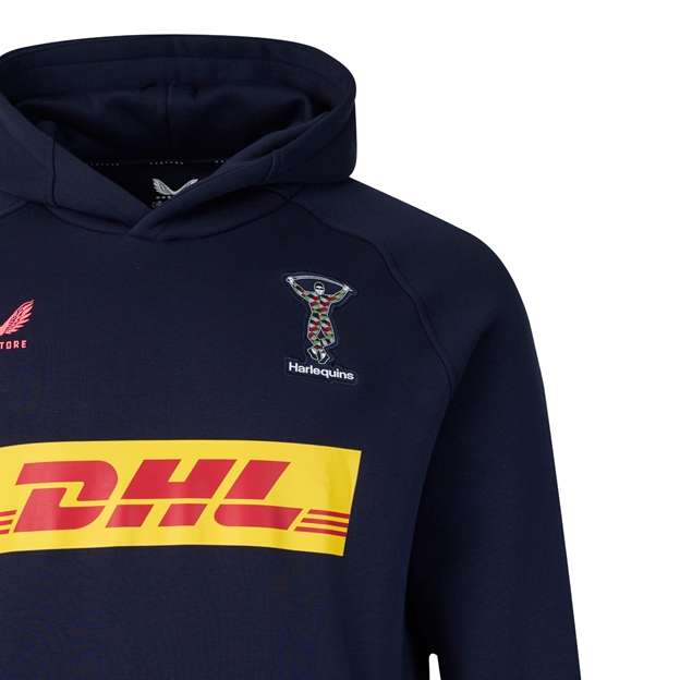 Harlequins Mens Off Pitch Hoodie 26/27 Navy - Harlequins Logo Close-up