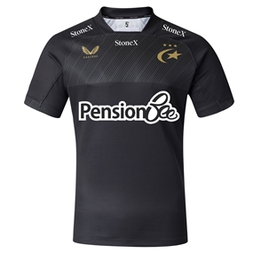 Saracens Mens Home Rugby Shirt 26/27 Caviar - Front View