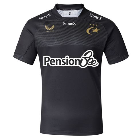 Saracens Mens Home Rugby Shirt 26/27 Caviar - Front View