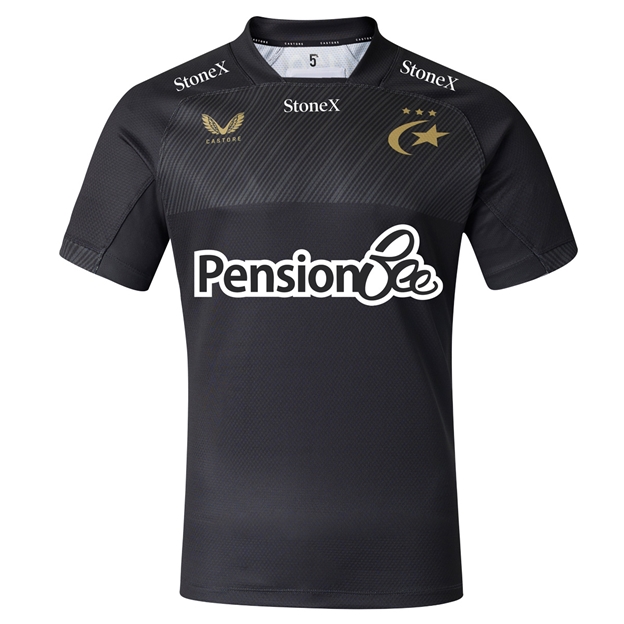 Saracens Mens Home Rugby Shirt 26/27 Caviar - Front View
