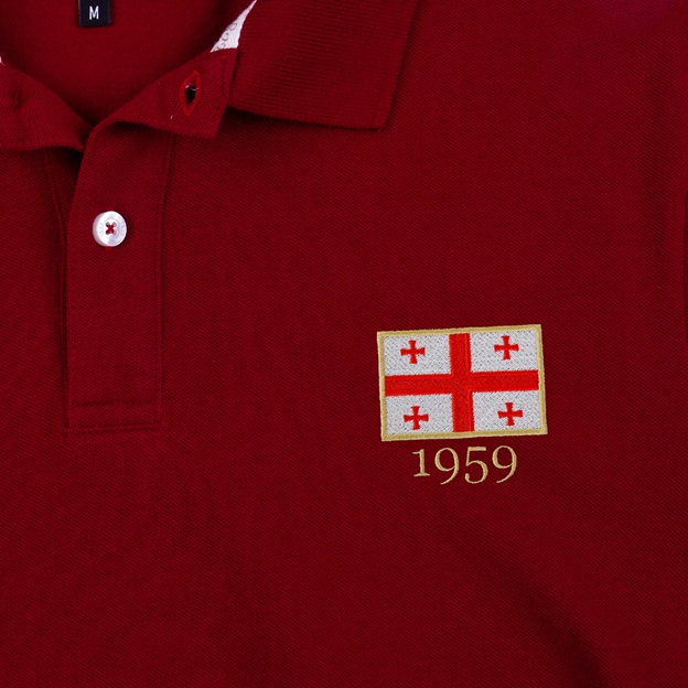 Georgia 1959 Adults Classic Cotton Polo Shirt Claret - Badge Close-up