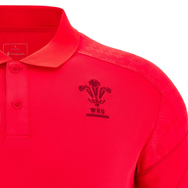 Wales Mens Travel Polo Shirt 25/26 Red - WRU Logo