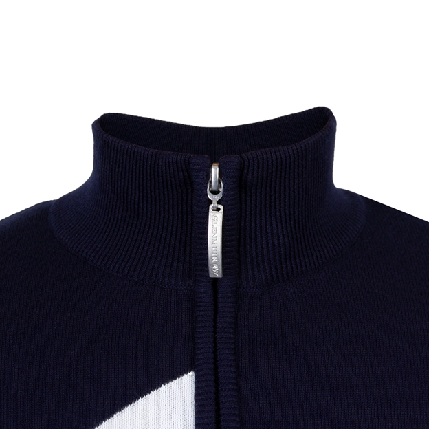 Scotland Mens Glenmuir Saltire Zip Neck Cotton Sweater Navy - Collar