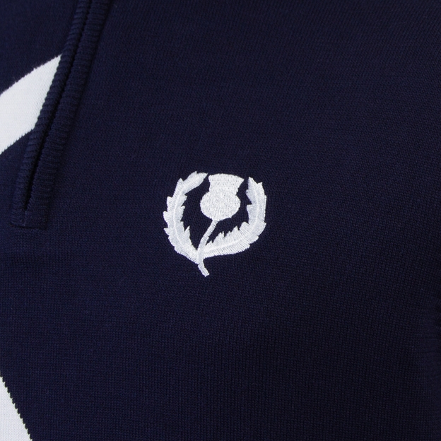 Scotland Mens Glenmuir Saltire Zip Neck Cotton Sweater Navy - Thistle