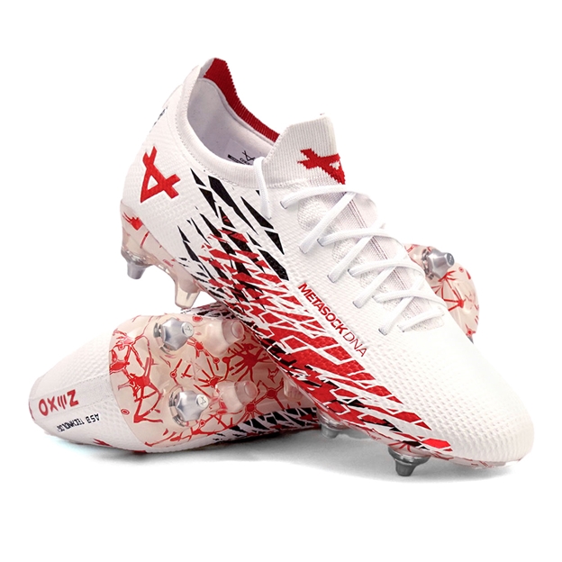 Oxen Adults Metasock Mix Stud Rugby Boots White/Red - Front