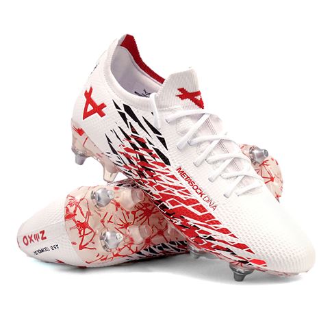 Oxen Adults Metasock Mix Stud Rugby Boots White/Red - Front Oxen Adults Metasock Mix Stud Rugby Boots White/Red - Front