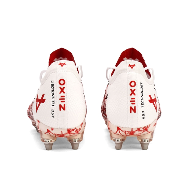 Oxen Adults Metasock Mix Stud Rugby Boots White/Red - Heel