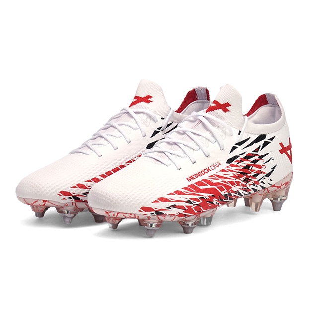Oxen Adults Metasock Mix Stud Rugby Boots White/Red - Pair