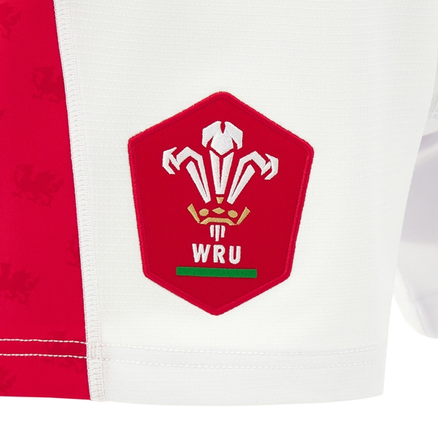 Wales Mens Home Rugby Shorts 26/27 White - WRU Badge Close-up