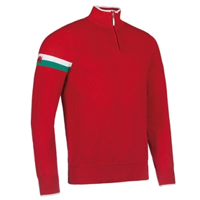 Wales Mens Glenmuir Welsh Dragon Zip Neck Cotton Sweater - Front