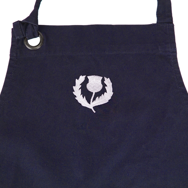 Scotland Cotton Apron Navy - Thistle Embroidery Close-up